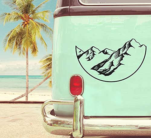 Berge Halbkreis Aufkleber Sticker Decal Vinyl für Camper, Wohnmobil, Wohnwagen, Auto, Motorrad, Koffer, Fahrrad, Notebook und mehr
