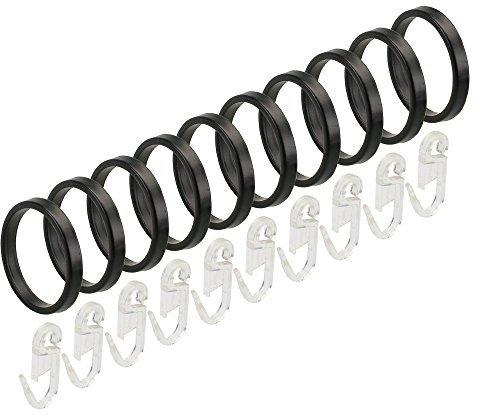 JalousieCrew 8 Stück Flach Ringe für Gardinenstange 20mm Farbe schwarz Messing antik mit Faltenlegehaken (schwarz)