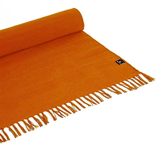 Yoga Studio Bio-Yogamatte, 196 x 70 cm, Safran-Yogamatte mit Quasten, Baumwolle, Yoga-Teppich für Meditation, Entspannung und Hot Yoga