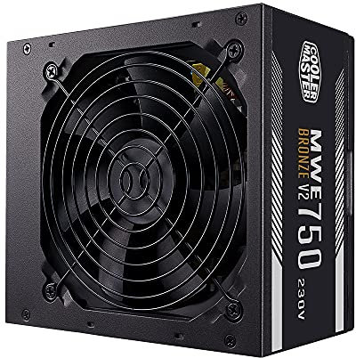 Cooler Master MWE 750 Bronze 230V V2, Bloc Alimentation PC 80 PLUS Bronze, Ventilateur HDB Sensible à la Température, Circuit DC-DC + LLC avec Rail Simple +12V, Non Modulaire, Prise EU, Garantie 5 ans