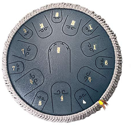 AGUDOU Trommel 15 Notes Stahl Zunge Drum, Stimmts Percussion Instrument, Handpan Drum Mit Tasche, Mallets, Fingerpicks (Navy Blue)