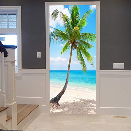 A.Monamour Türtapete Selbstklebend Türfolie Türposter 3D Tropische Strand Kokospalme Thailand Koh Lanta Insel Natur Vinyl Folie Türdeko Tapete Wandbild Türaufkleber Türtattoo 83 x 204 cm