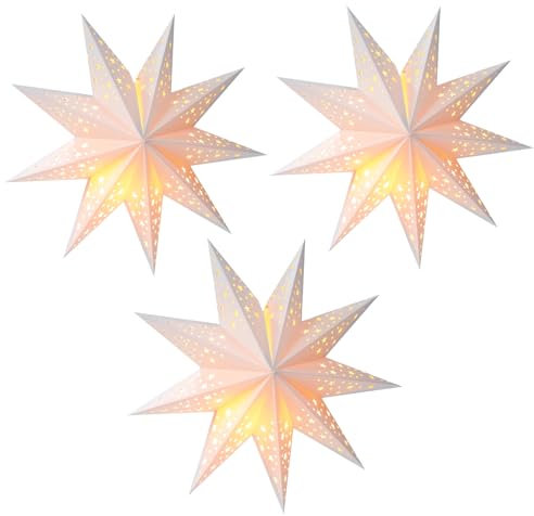 minkissy 3pcs White Paper Star Lantern Lampshade Decoration 3D Paper Star Pentagram Lampshade Foldable Lamp Shade for Xmas Wedding Party Home Hanging Decorations 35cm White