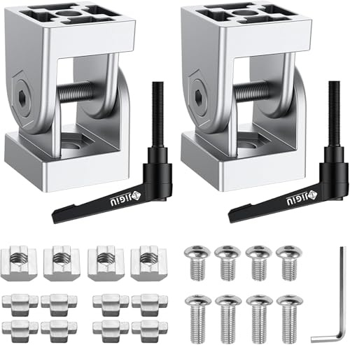 JiGiU 2 Pcs Die-Cast Zinc Alloy Pivot Joint for 3030 Series Joint Aluminium Profile Extrusion, 180° Adjustable Corner Connector Brackets Angle Mounting Brackets with Lever and Mounting Accessories