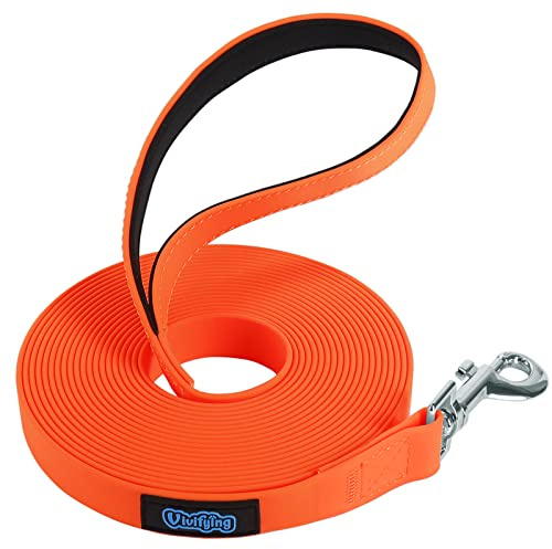 Vivifying Schleppleine für Hunde, Wasserdicht Schleppleine 6m für Draußen, Mit Gepolstertem Griff für Rückruftraining, Wandern, Schwimmen, Strand und See（Orange）