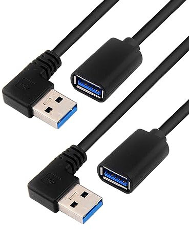BRIEFCEC Cable Alargador USB 3.0 Alta Velocidad Macho a Hembra Extension Cable USB de 90 Ángulo Adaptador Conector USB Macho a USB Hembra(Ángulo Izquierda, Negro, 30cm, 2Pack)
