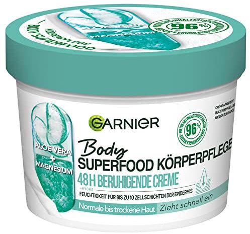Garnier Beruhigende Körperpflege für trockene Haut, Body Butter mit Aloe und Magnesium, Für bis zu 48 Stunden Feuchtigkeit, Body Superfood, 1 x 380 ml