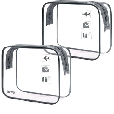 Kulturbeutel Transparent,Kulturtasche zum Transport von Flüssigkeiten,Kosmetiktasche Durchsichtig,Handgepäck-Reisezubehör,Transparente Toilettentasche Damen & Herren (2 Stück Grau)