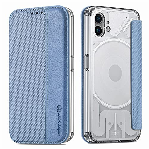 Nothing Phone 1 Case, Flip Shockproof Leather Book Wallet Cases with Transparent Clear Back Card Holder Stand Silicone Bumper Protector Phone Cover for Nothing Phone One Case for Women Men, Blue