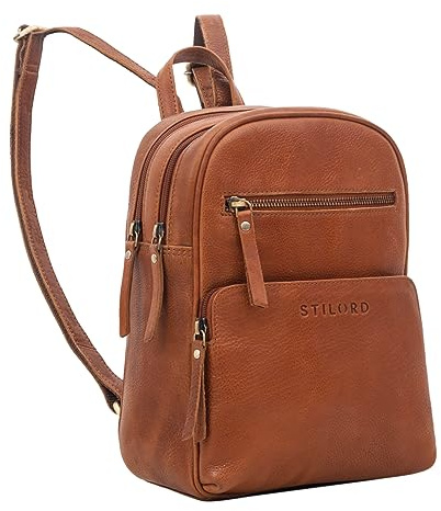 STILORD Fabienne Kleiner Vintage Damen Rucksack Echtleder Braun mit vielen Fächern und Diebstahlsicher - ideal als Tagesrucksack Daypack Freizeitrucksack und Cityrucksack