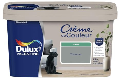 Dulux Valentine Crème de Couleur - Peinture multi-supports intérieure - Satin Titanium 2,5 L