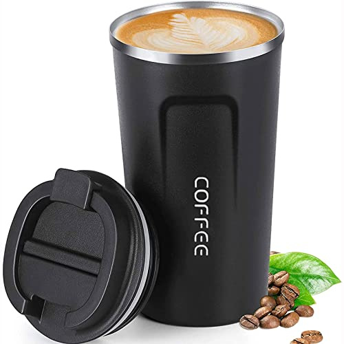 ERBO Kaffeebecher to go, Thermobecher Edelsthal, Coffee to go Becher | Auslaufsicher Kaffeebecher mit Deckel, Kaffeetasse Thermobecher für Unterwegs Umweltfreundlich, Schwarz 510ml