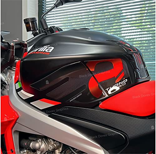 Harzbeschichtete 3D-Aufkleber kompatibel mit / Ersatz für Aprilia Tuono 660 2022 (seitliche Tankschutz)