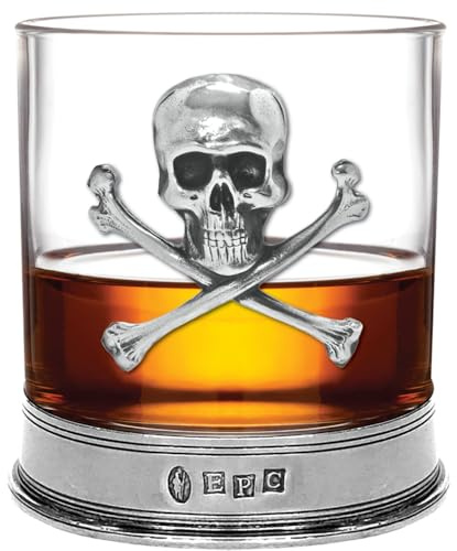 English Pewter Company Pewter Skull and Cross Bones Whisky Rum Glass Tumbler Personalised with Free Engraving [TUM07]