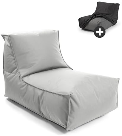 mokebo Sitzsack mit Schutzhülle für Kinder & Erwachsene 'Der Sundowner', Bean Bag mit Füllung oder Bodenkissen für Indoor & Outdoor, auch als Liegekissen, Relaxliege oder Liege in Grau