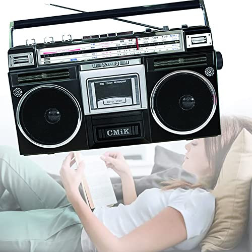 Radio Cassette Vintage Años 80,Boombox Altavoz portátil Bluetooth,Transmisión Inalámbrica, Ranuras USB/Micro SD, Entrada Auxiliar, Conector para Auriculares, Conversión De Casetes a USB/SD,Black