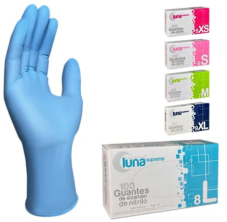 MUNTRADE Guantes Nitrilo Talla L 100 unidades | Guantes Desechables Azules Sin Polvo y Sin Látex