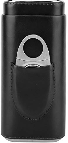 Dekaim Cigarrfodral i läder, bärbar cigarr humidor, cederträ fodrad cigarr humidor med rostfritt stål cigarrskärare (för 3 cigarrer) (svart)