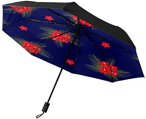 GISPOG Automatic Folding Umbrella, Cypress Vine Flower Christmas Waterproof Compact Sun and Rain Travel Umbrellas