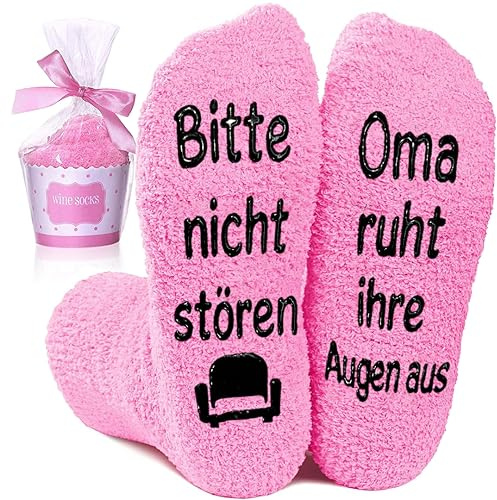QXRXN Muttertagsgeschenk Oma Geschenk Geburtstag Socken mit Spruch Bitte nicht stören oma ruht ihre Augen aus Weihnachtsgeschenke für Oma, Lustige Geburtstagsgeschenk Weihnachten Geschenke für Oma