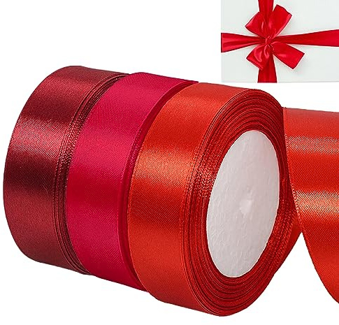 qingmeng Satinband Rot, 20mm Geschenkband Breit, Schleifenband, Hochzeit Stoff, Geschenkband für Taufe, Geburtstag, Deko, Geschenkverpackung