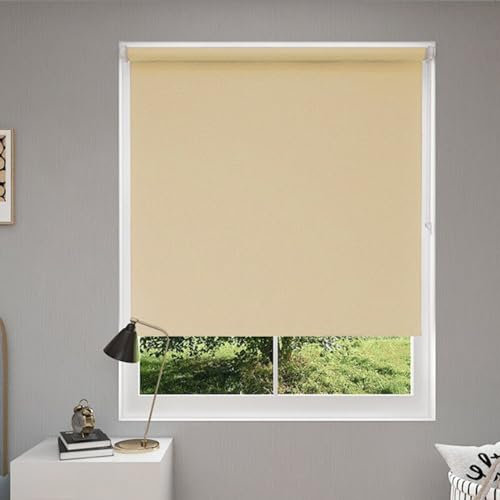 Verdunkelungsrollo Klemmfix 90 x 100 cm Ohne Bohren verdunkelnd, Rollo Fensterrollo Verdunkelungsrollo, Seitenzugrollo Verdunkelung für Fenster, für Alle Türen und Fenster, Creme Farben