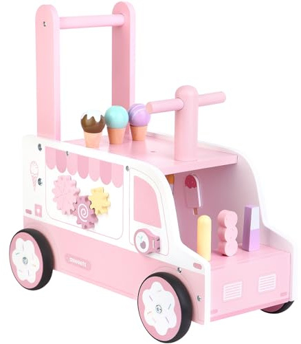 Asweets Wooden Baby Push and Pull Walker with Wheels, Learining Acticity Walker for Boys & Girls, Multiple Activities Center, Develops Motor Skills & Stimulates, 17.3''L x 9.1''W x 18.1''H