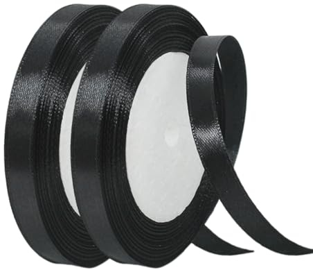 Satinband Schwarz 10mm Breit Geschenkband Satin,44m Satinbänder Schwarz Dick Schleifenband Dekoband Seidenband Geschenkverpackung Stoffband Geschenkbänder für Dekorieren Basteln Kleid Hochzeit