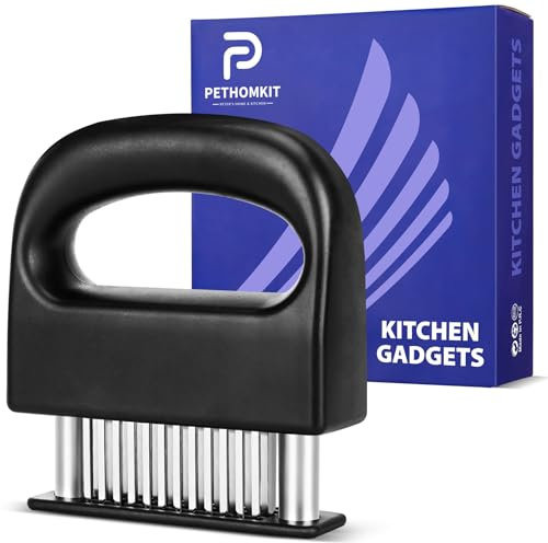 PETHOMKIT Herramienta ablandadora de carne, 48 cuchillas de aguja ultra afiladas de acero inoxidable, grapadora ablandadora de carne para ablandar filetes, carne de res, cerdo, pavo, pescado, aves de