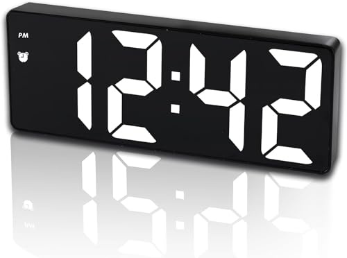 Bedside Digital Alarm Clock, Large LED Mirror Electronic Clock with Temperature, Snooze, Date, Adjust Brightness, Voice Control, Bedroom Bedside Clock, Living Room Home Decor Modern Desk Clock