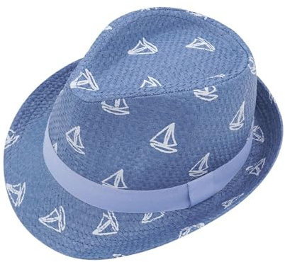 maximo Sailboats Trilby Kinderhut Strohhut Sommerhut Sonnenhut Strohtrilby Kinder - mit Futter, Ripsband Sommer Frühling-Sommer - 55 cm Denim