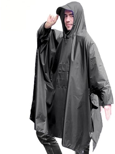 Bomence Regenponcho Herren Fahrrad, XXL Regencape wasserdicht, für Wandern, Outdoor und Fahrradfahren (DE/NL/SE/PL, Alphanumerisch, XXL, Regular, Tall, Grau)