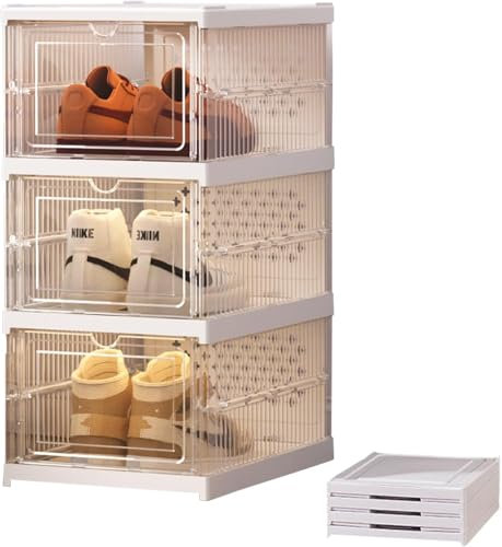 xocome Cartone per scarpe, trasparente, pieghevole, impilabile e salvaspazio, adatto per scarpe sportive fino alla taglia 46, senza installazione (3 livelli)