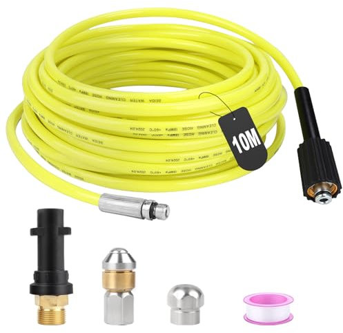 SWAWIS Sonda Sturatubi per Idropulitrice 10M 180bar Sonda Sturatubi Tubo Idropulitrice Accessori Idropulitrice con Ugelli Rigidi + Rotanti, Adattatore per Kärcher K2 K3 K4 K5 K6 K7 Idropulitrici