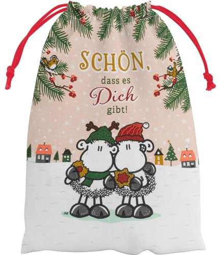 Sheepworld Geschenkbeutel Motiv Gibt | Stoffbeutel mit Zugband zum Verschließen, 27,3 cm x 20,7 cm, Beutel mit Wintermotiv | Geschenk Winter, Weihnachten | 51140