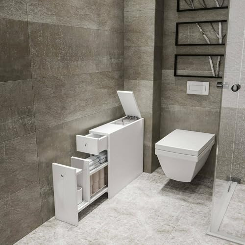 Dmora Mobile sottolavabo Galene, Mobiletto da Bagno, Contenitore Porta lavabo, Armadio per lavandino, 20x60h55 cm, Bianco