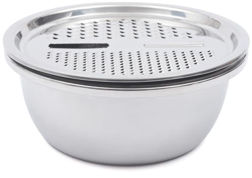Multifunctional Kitchen Grater 3in1 Kitchen Basin Chopping Grater Cutter Strainer Bowl Set 28cm Stainless Steel for Cheese Grater, Vegetables Cutter and Fruits Washing