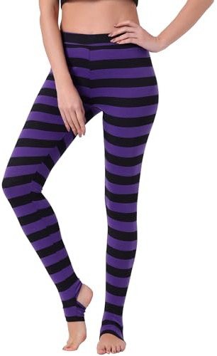 Allegra K Women's Leggings Striped Tights High Waist Elastic Waist Pants | High Waist,Thin Fabric,Full Length,Slim Fit,Elastic Waistband,Stirrup Leggings