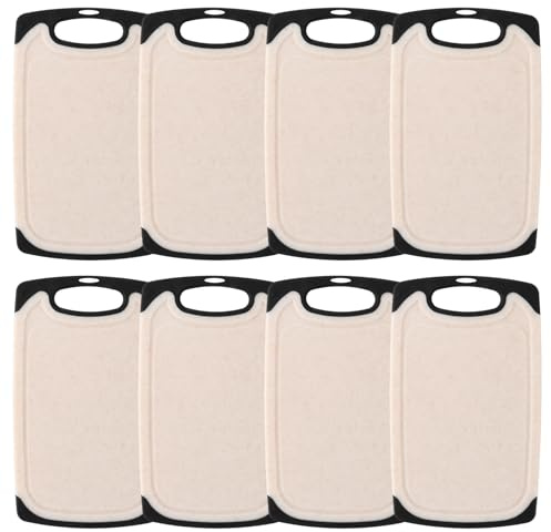 LDXDRU 8er Set Frühstücksbrettchen Kunststoff, 25 * 15cm Schneidebrett Klein mit Saftrille Rutschfest BPA frei, Frühstücksbrettchen Spülmaschinenfest,Schneidebrett Set Brotbretter Beige