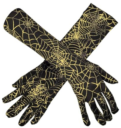 Asudaro Spinnenhandschuhe, 1/2 Stück 40 cm x 8,5 cm, Spinnennetz-Handschuhe, Halloween, Maskerade, lange Spinnenhandschuhe, Opernhandschuhe, ellenbogenlange Handschuhe, Halloween-Karnevalskostüm