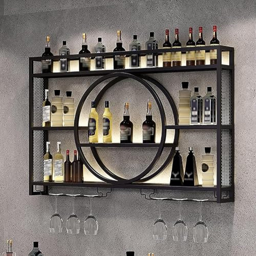 Weinregal zur Wandmontage, Weinregal Palette Eisen Weinregal Für Die Bar Wandbar Wand Flaschenhalter Küchenregal Hängend Weinregale Flaschenregal Weinglasregal(Size:140x15x80cm,Color:Schwarz)