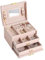 Foeska Jewellery Storage Box with 3 Layers, Jewellery Box for Women, Jewellery Organiser with 2 Drawers and Lock, for Necklaces, Earrings, Bracelets, and Rings (Pink)