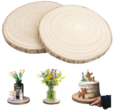HJYDGJ 2 stycken polerade träplattor, rund Ø 30–35 cm, oborrade träcirklar, träbräda, träskiva, för pyssel, trädstam, dekoration, Paulownia träskivor