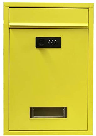 Boîte aux lettres murale jaune avec serrure à combinaison de grande capacité pour maison ou extérieur 31,8 x 21,3 x 8,4 cm
