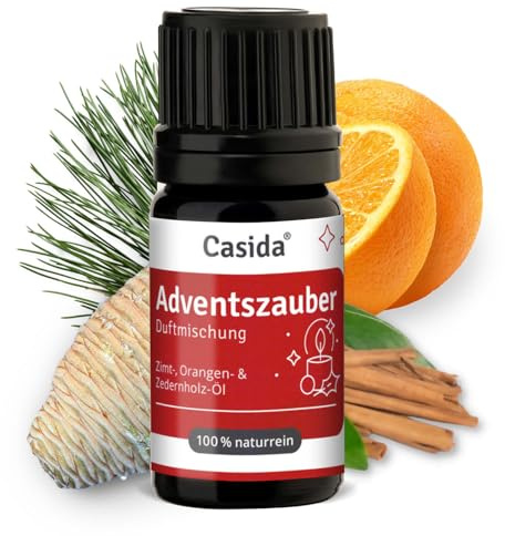 Casida Adventszauber Weihnachtsduft Duftöl Weihnachten 5 ml, 100% naturreine Ölmischung mit Zimtrinde, Orangenöl, Pfefferminze & Zedernöl für Diffusor