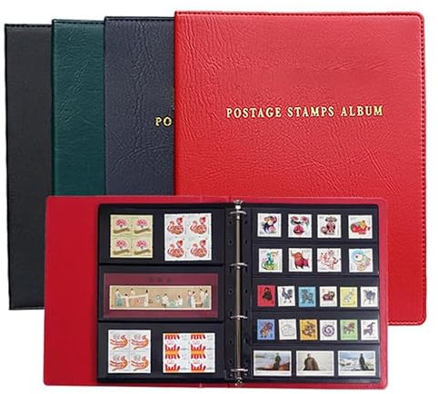 Luminexia Seiten Luxus Briefmarkenalbum Einsteckbuch wattierter roter Einband,Lederbezug,35 Innenseiten,PVC-Loseblatt,Mehrfarbig optional,Eva-Sandwich-Baumwolle,Doppelnaht,abgerundete Ecken