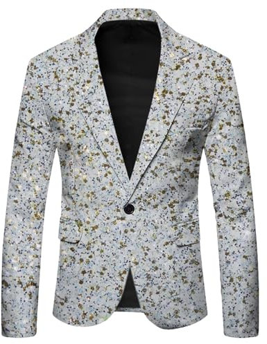 Gefomuofe Glitzer Sakko Herren Regular Fit Blazer Bunt Karneval Anzugjacke Langarm Smokingjacke Herrenjacke Pailletten Jacke Hochzeit Karneval Weihnachten Glänzende Performance-Kostüm