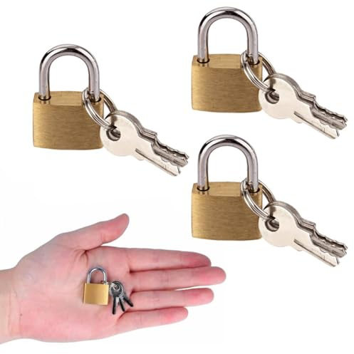3 Pack 20mm Solid Brass Padlocks with 9 Keys, Small Locker Padlocks, Solid Brass Body, Mini Luggage, Tool Box, Jewellery Box and Cupboard