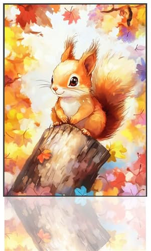 Eichhörnchen Malen Nach Zahlen, Herbst Malen Nach Zahlen Kinder, DIY Paint by Numbers Erwachsene Handgemalt öLgemäLde Leinwand für Heim Wohnzimmer Wand Deko, Geschenke Frauen, Ohne Rahmen 20x30cm 3J-9