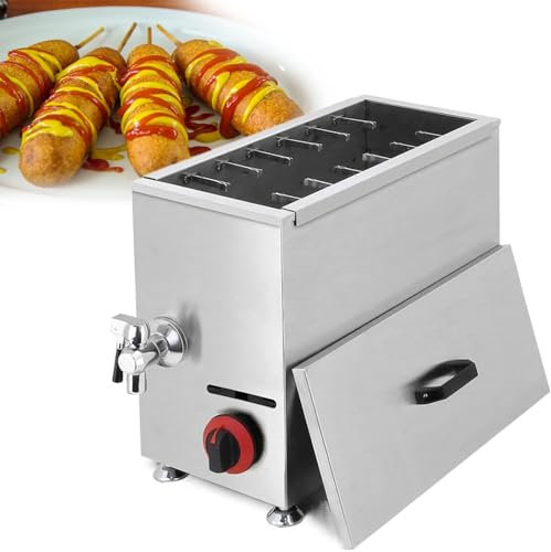 GESAIDES Corn Dog Fryer, Commercial Cheese Hot Dog Sticks Maker Machine, Gas Deep Fryers, for Kitchen Restaurant Snack Bar Canteen Home